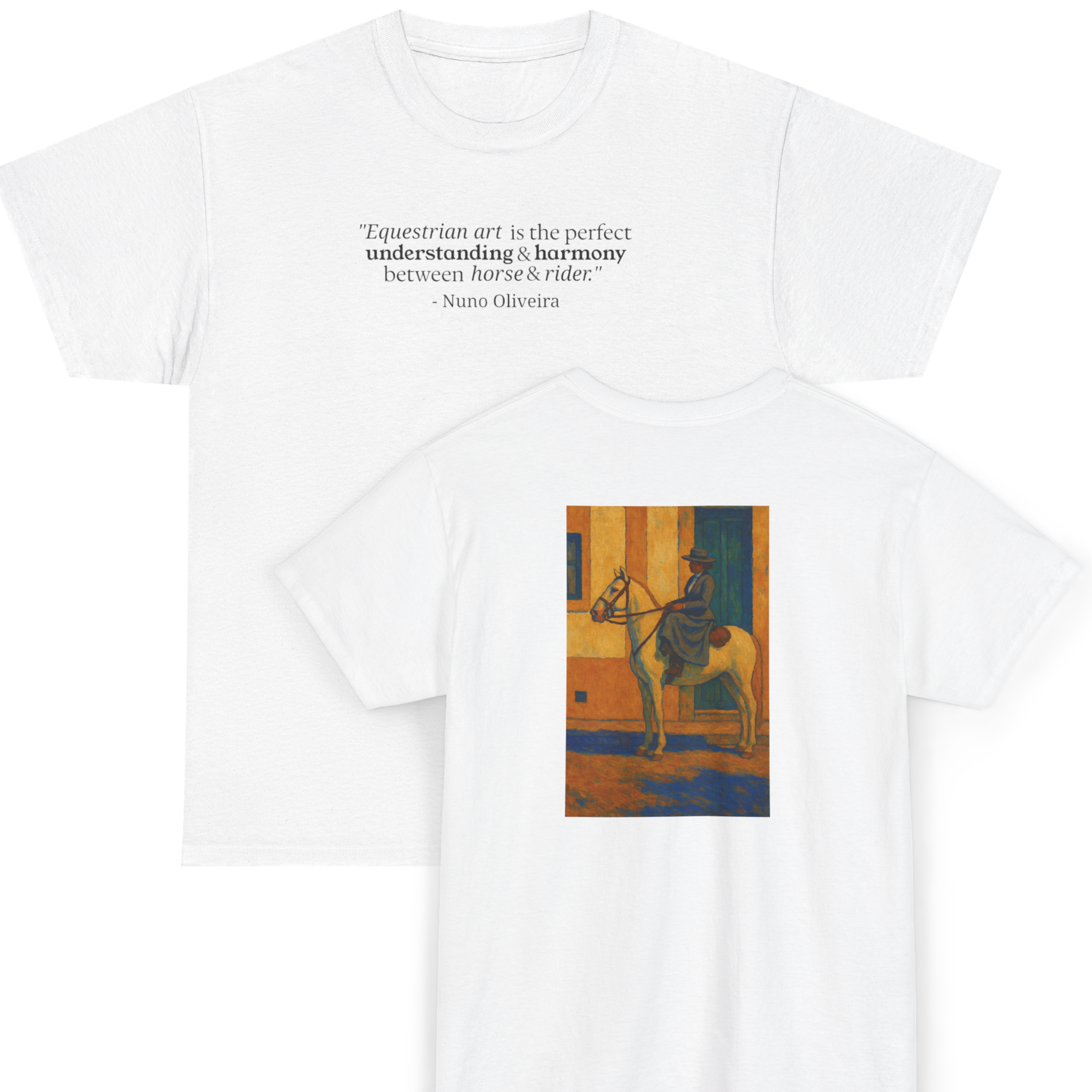Portugese Horse Art T-Shirt with Nuno Oliveira Quote